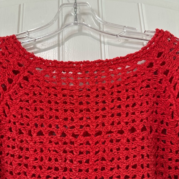 Chico's Red Crew Neck Sweater with Open-Knit Design - Picture 5 of 5